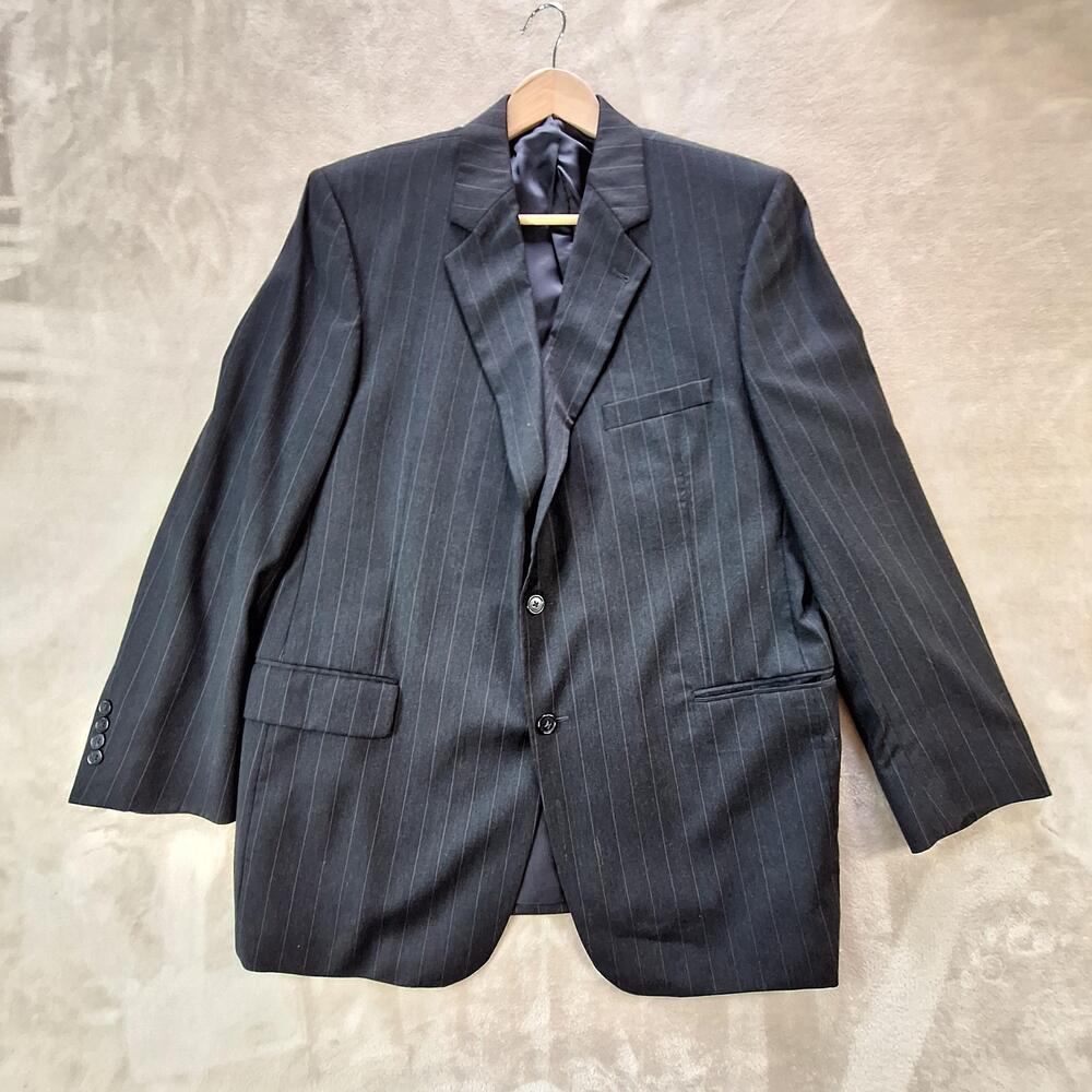 Jos A Bank Suit Jacket Mens 46R Gray Wool Stripe Single Vent 2 Button Formal